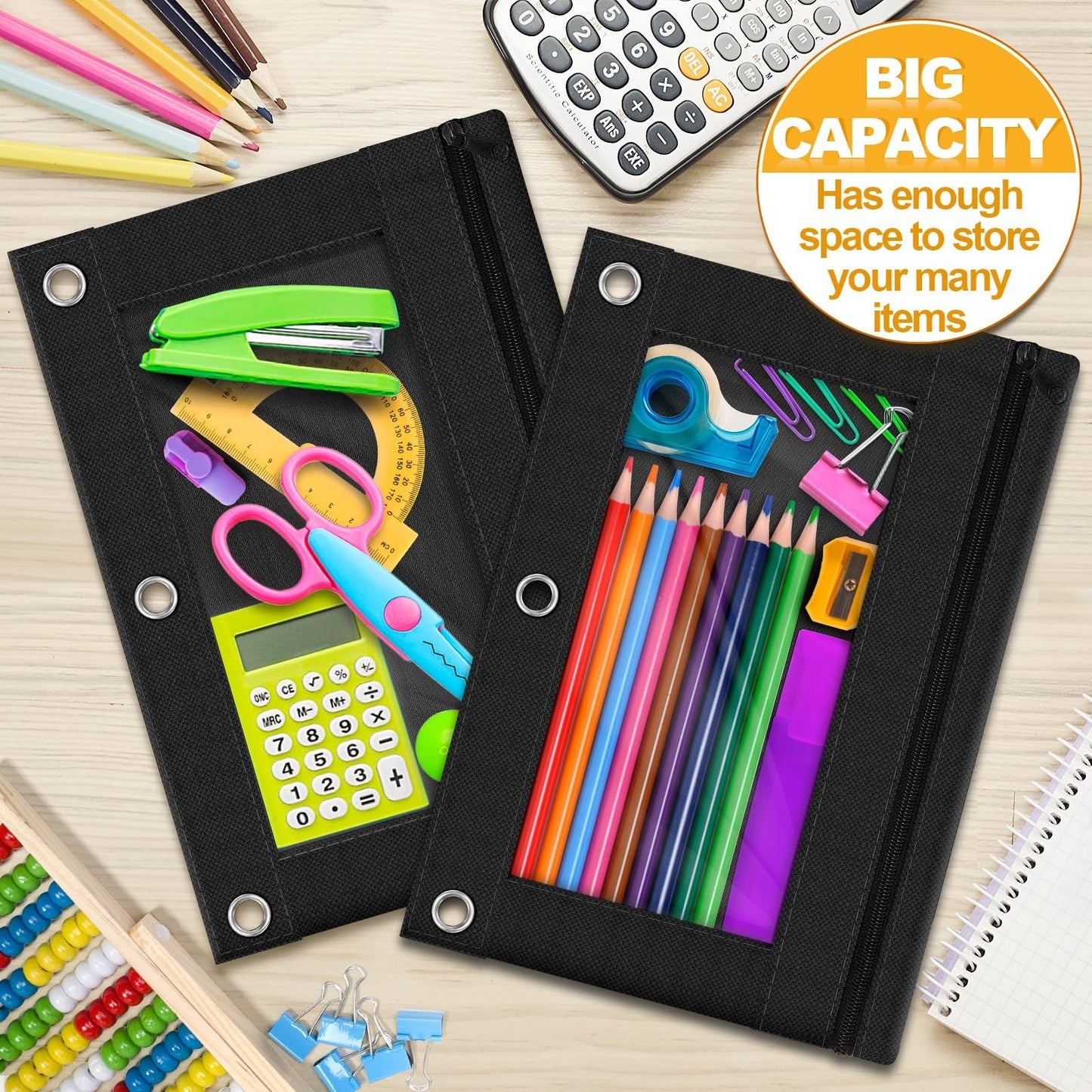Bulk 24-Pack Zipper Pencil Pouches with Clear Window - 3 Ring Binder Cases for S3