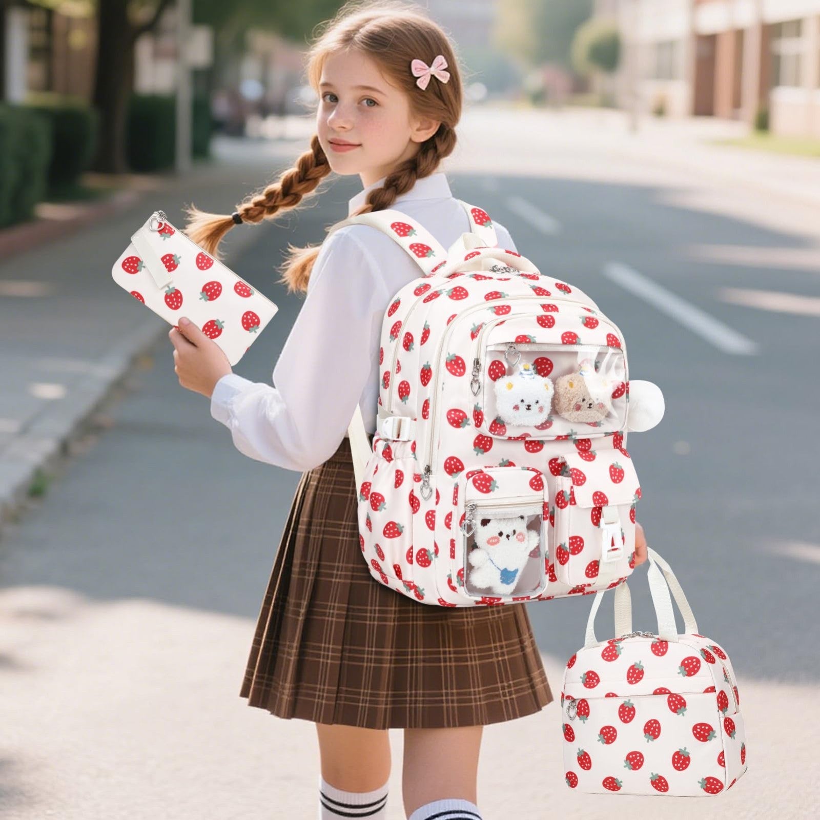 4PCS Girls Backpack Set with Lunch Box & Pencil Case, Stylish School Bag for Kid1