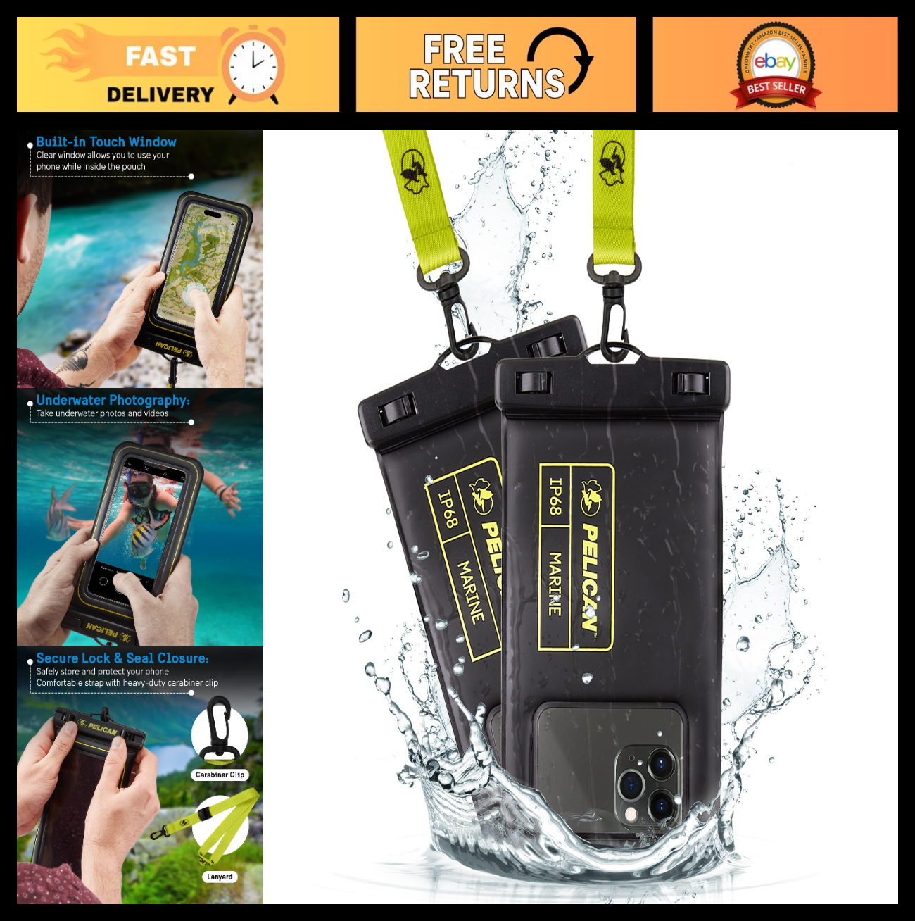 2 Pack Waterproof Phone Pouch   IP68 Touchscreen Case w/ Lanyard   Fits All Phon0