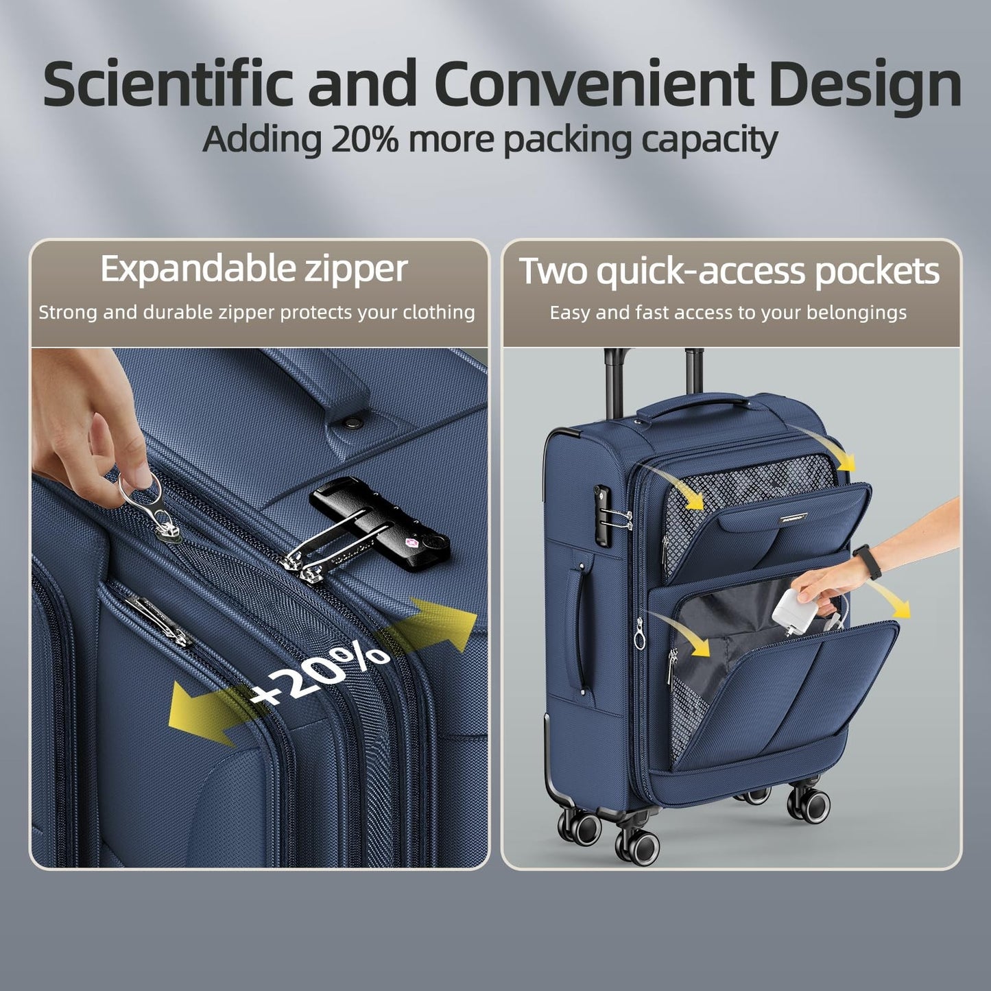 3 Piece Softside Luggage Set - Expandable, Lightweight, 360° Spinner Wheels, TSA3