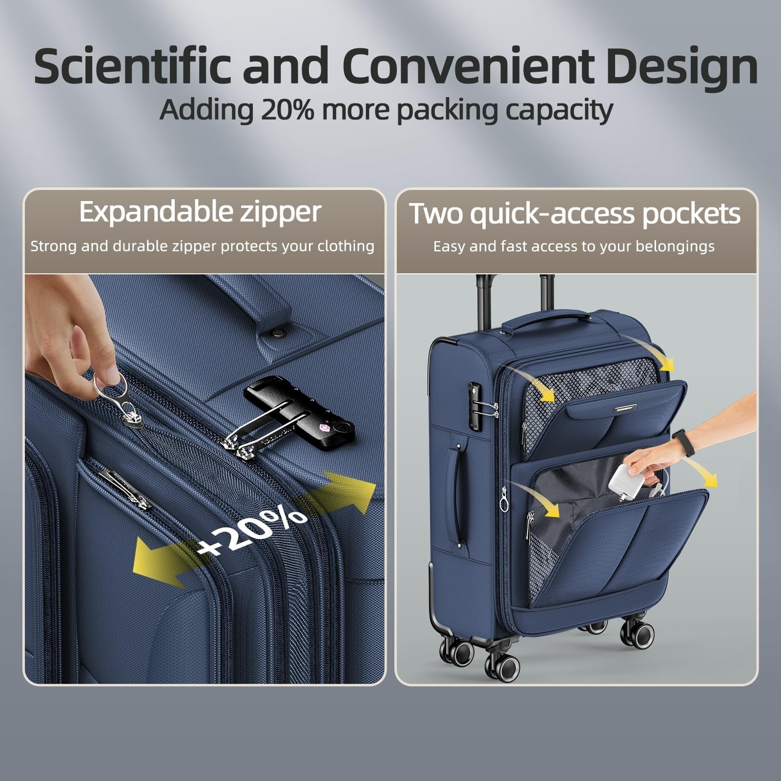 3 Piece Softside Luggage Set - Expandable, Lightweight, 360° Spinner Wheels, TSA3