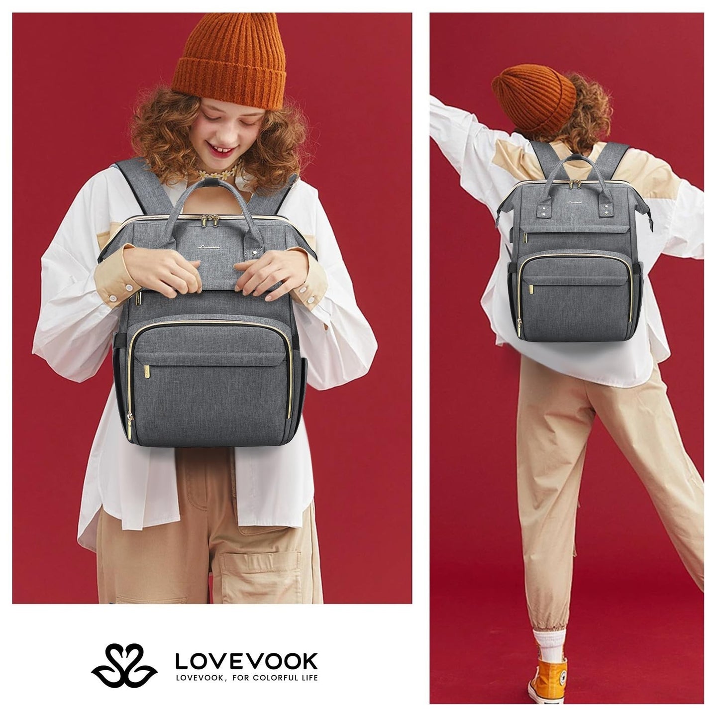 Stylish 18" Laptop Backpack for Women   Waterproof Travel Bag with USB Port, Gre5