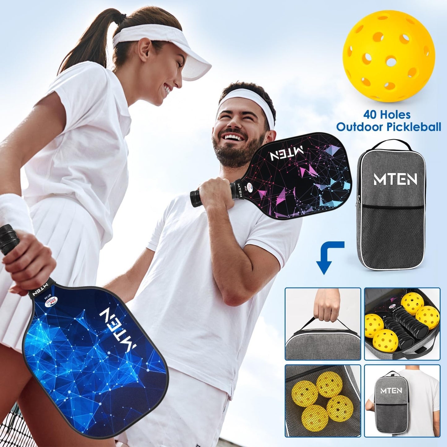 Pickleball Paddle Set of 2/4/1 - USAPA Approved Fiberglass Rackets, Lightweight5