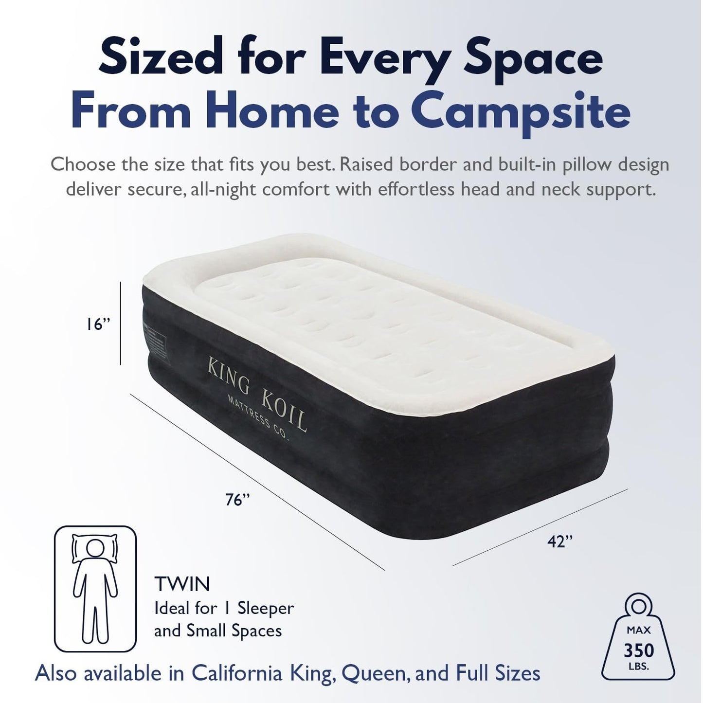 Twin Air Mattress with Built in Pump, Inflatable Bed, Waterproof Top, 300lb Capa2