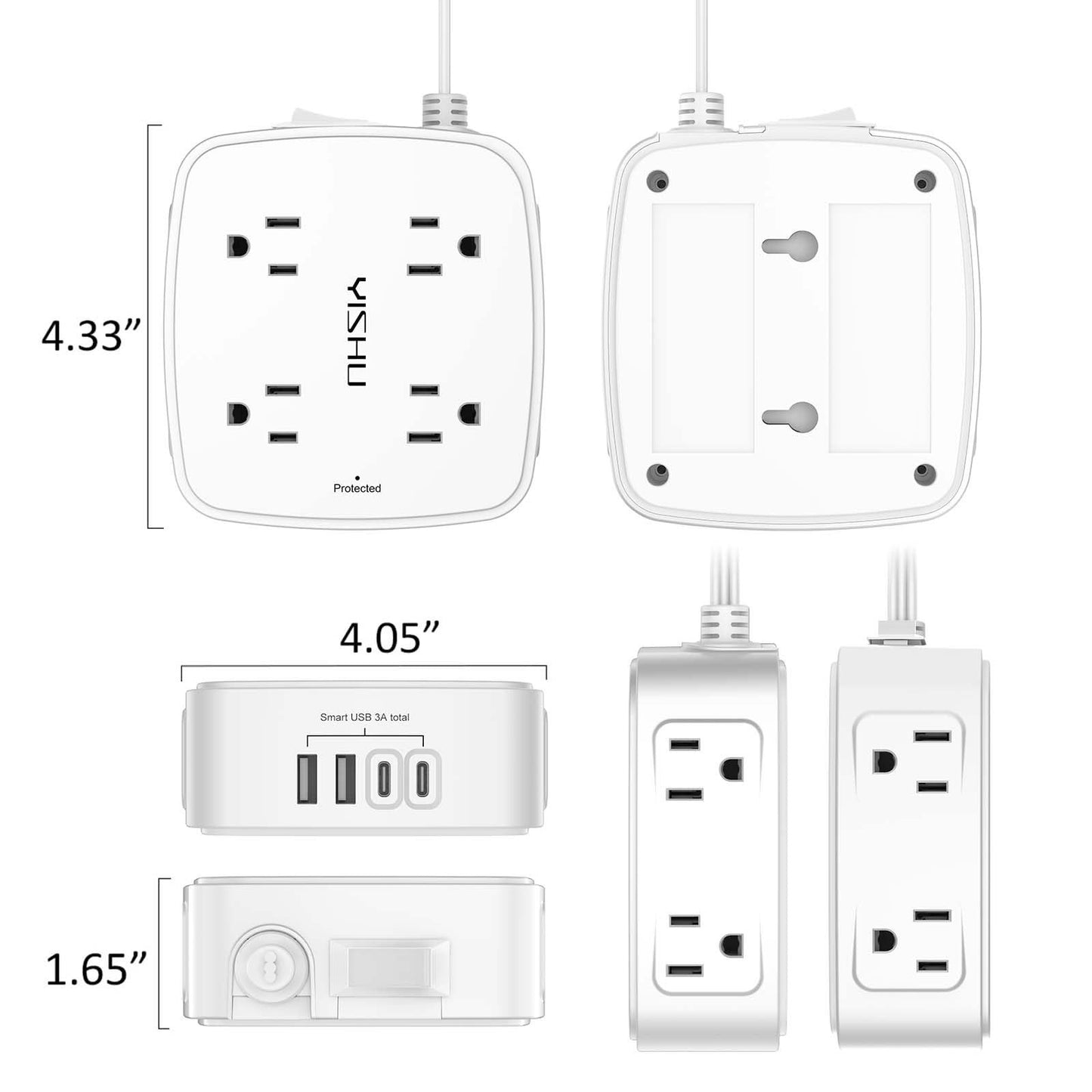 10 Ft Surge Protector Power Strip   8 Outlet Power Hub, 4 USB Ports, Flat Cord,6
