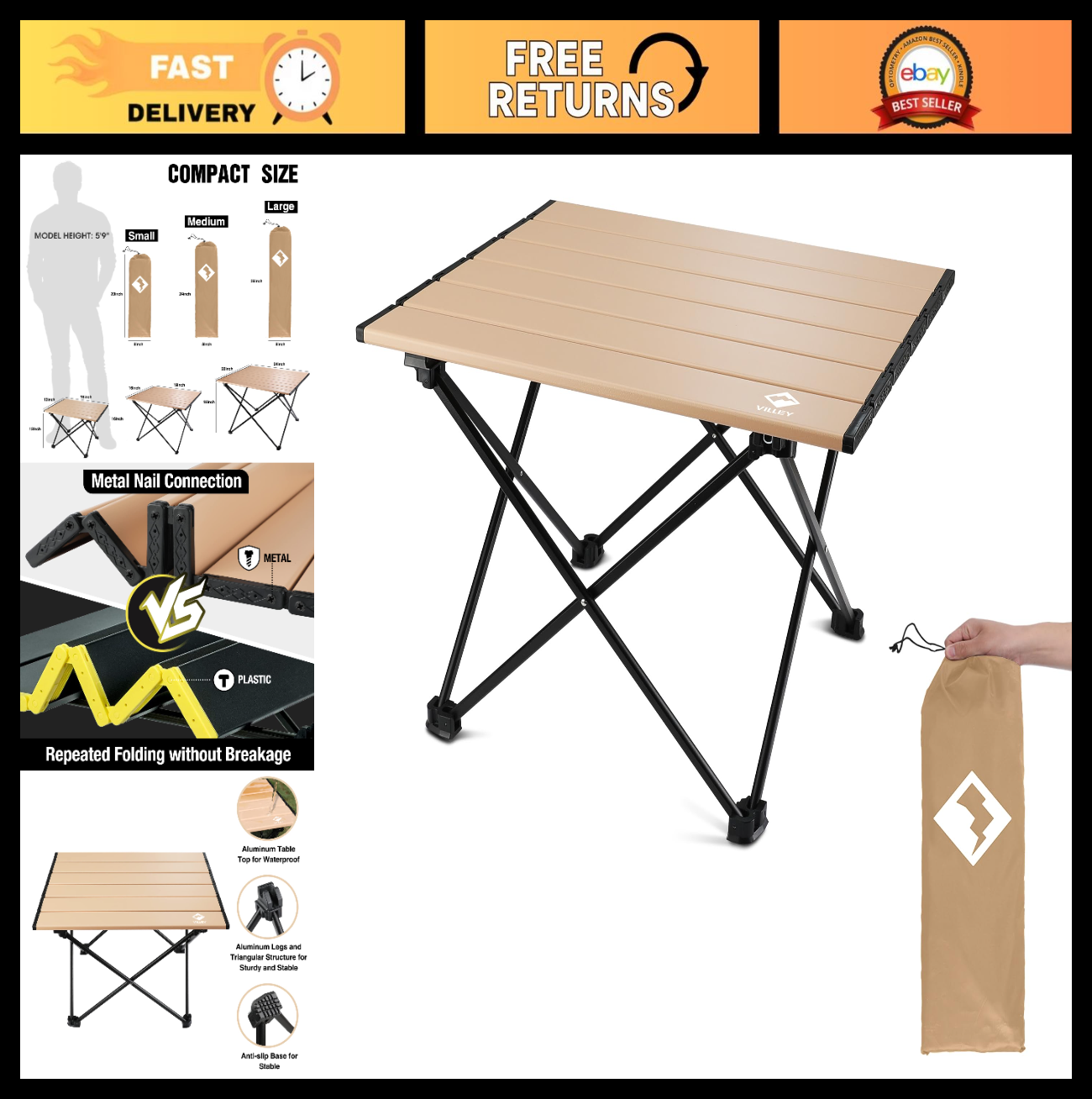 Ultralight Folding Camping Table - Portable Aluminum Beach Table with Carry Bag0