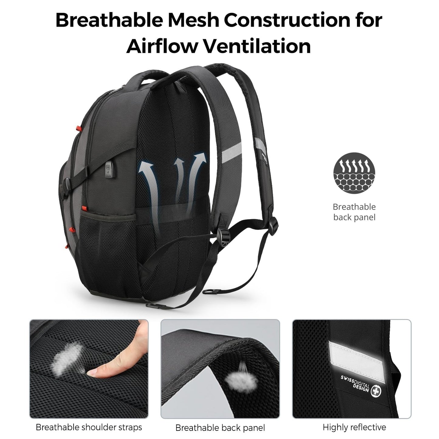 Stylish Laptop Backpack with USB Charging Port, Fits 15.6" Computer, 31L Travel6