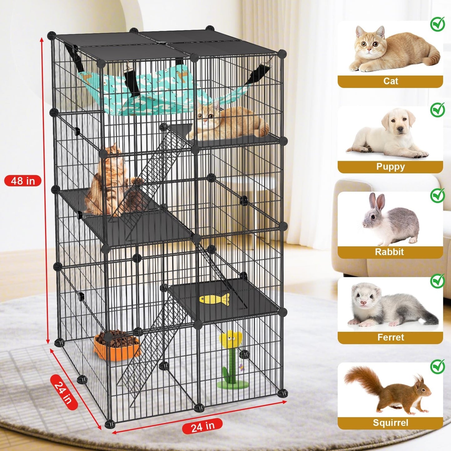 4 Tier Cat Cage Enclosure Playpen   Indoor/Outdoor Metal Kennel with Hammock, 2x1