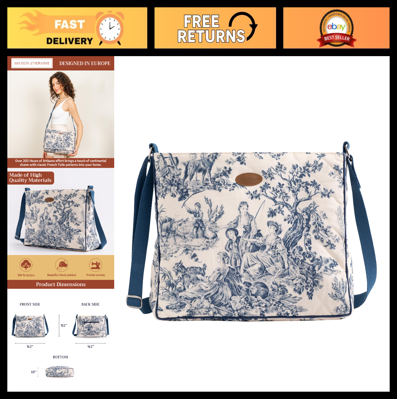 Stylish Cotton Shoulder Bag for Women   Chic Handbag, Everyday Tote, Fashion Acc0