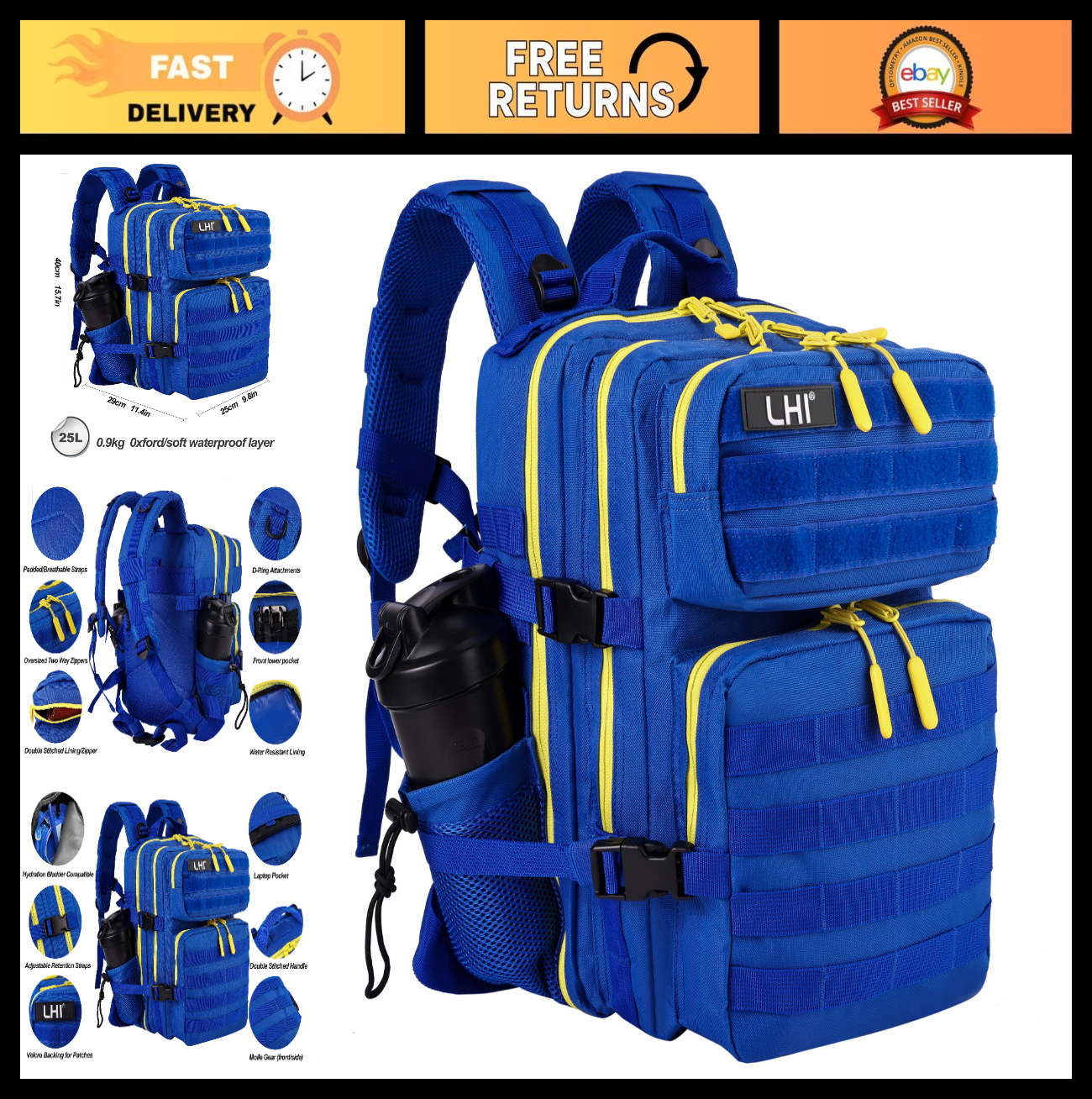Tactical Military Backpack 25L/35L Army Assault Pack Rucksack with Water Bottle0