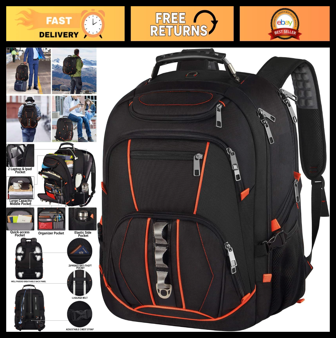 Extra Large 18.4" Gaming Laptop Backpack, TSA Friendly, RFID Anti Theft, Heavy D0