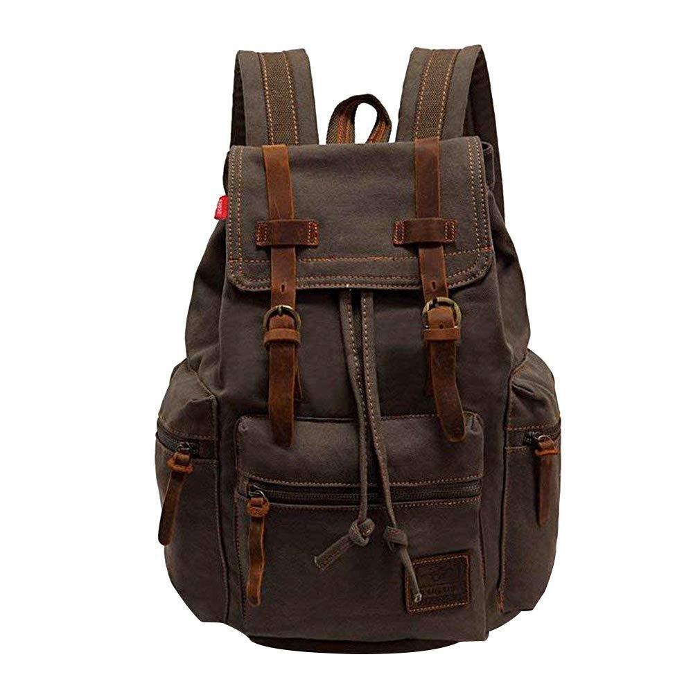 Vintage Canvas Backpack with Leather Trim, Padded Laptop Sleeve 12" 17", Travel1