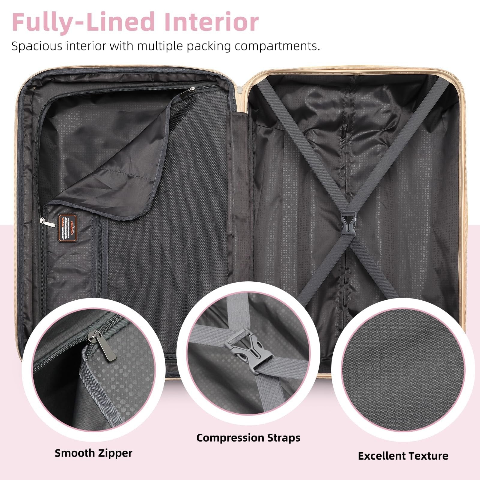 3-Piece Expandable Carry-On Luggage Set, Pink | Airline Approved, 360° Spinner W8