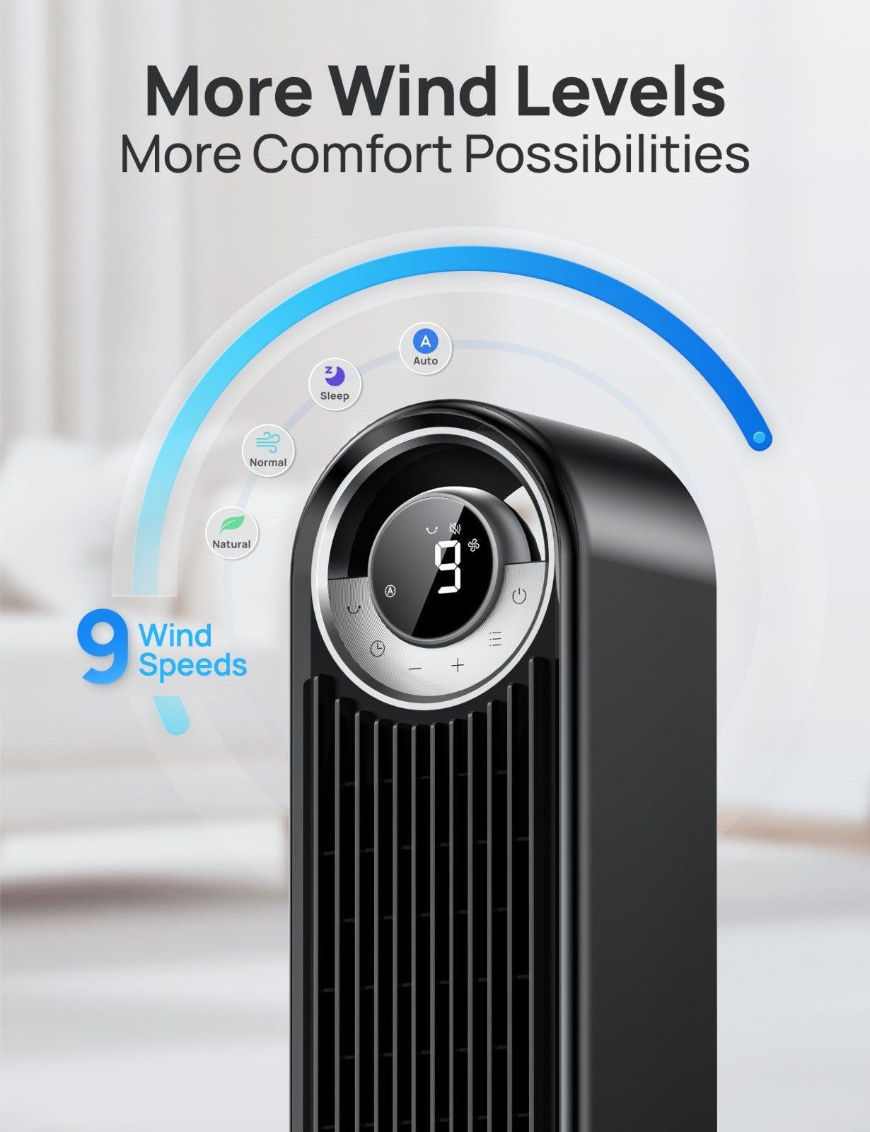 Bladeless Tower Fan with 9 Speeds, 90° Oscillation, 20dB Quiet, 12H Timer   Idea4