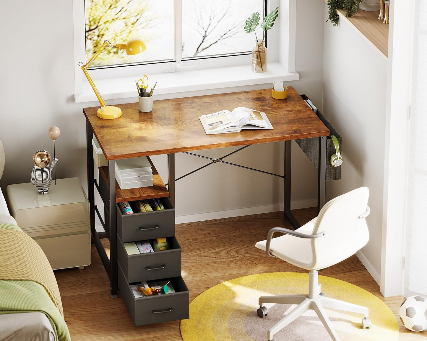 Compact 32" Study Desk with Fabric Drawers, Home Office Storage for Small Spaces2