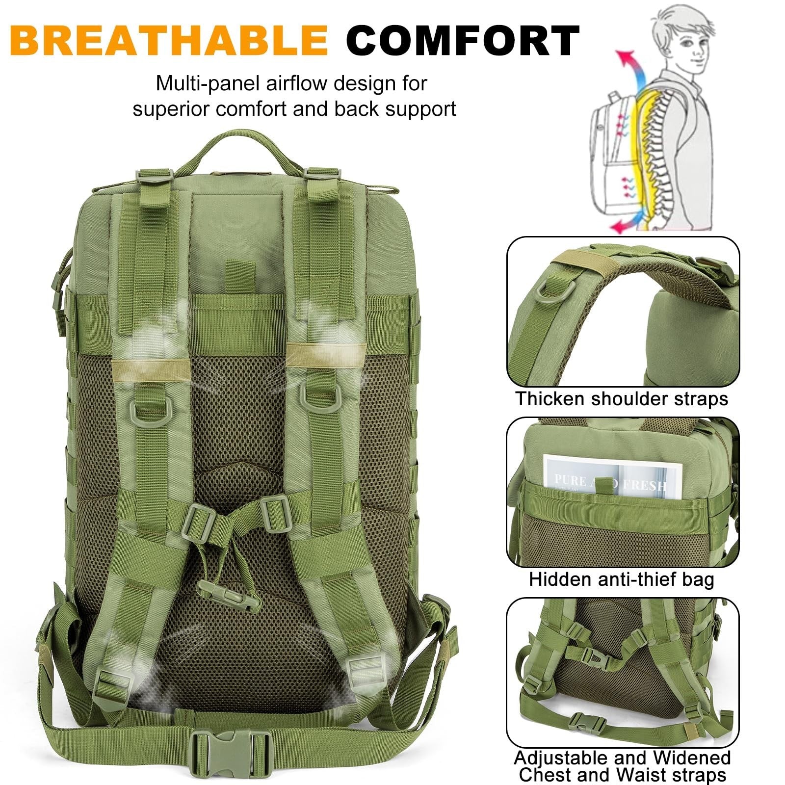 Large 45L Tactical Backpack Military MOLLE 3 Day Bug Out Gear, Survival Pack3
