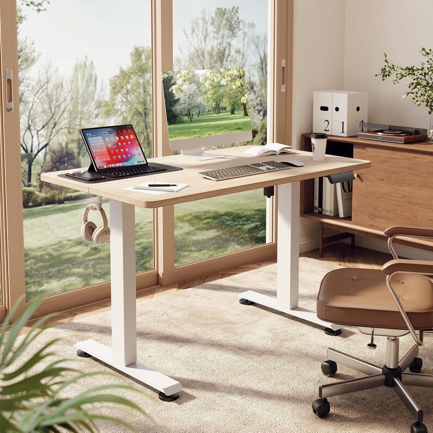 Height Adjustable Electric Standing Desk - 47.2" Sit Stand Wood Desktop for Home10