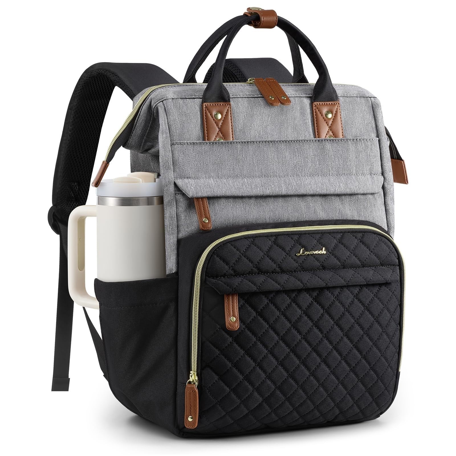 Quilted Laptop Backpack for Women   Stylish Teacher & Nurse Work Bag Purse1