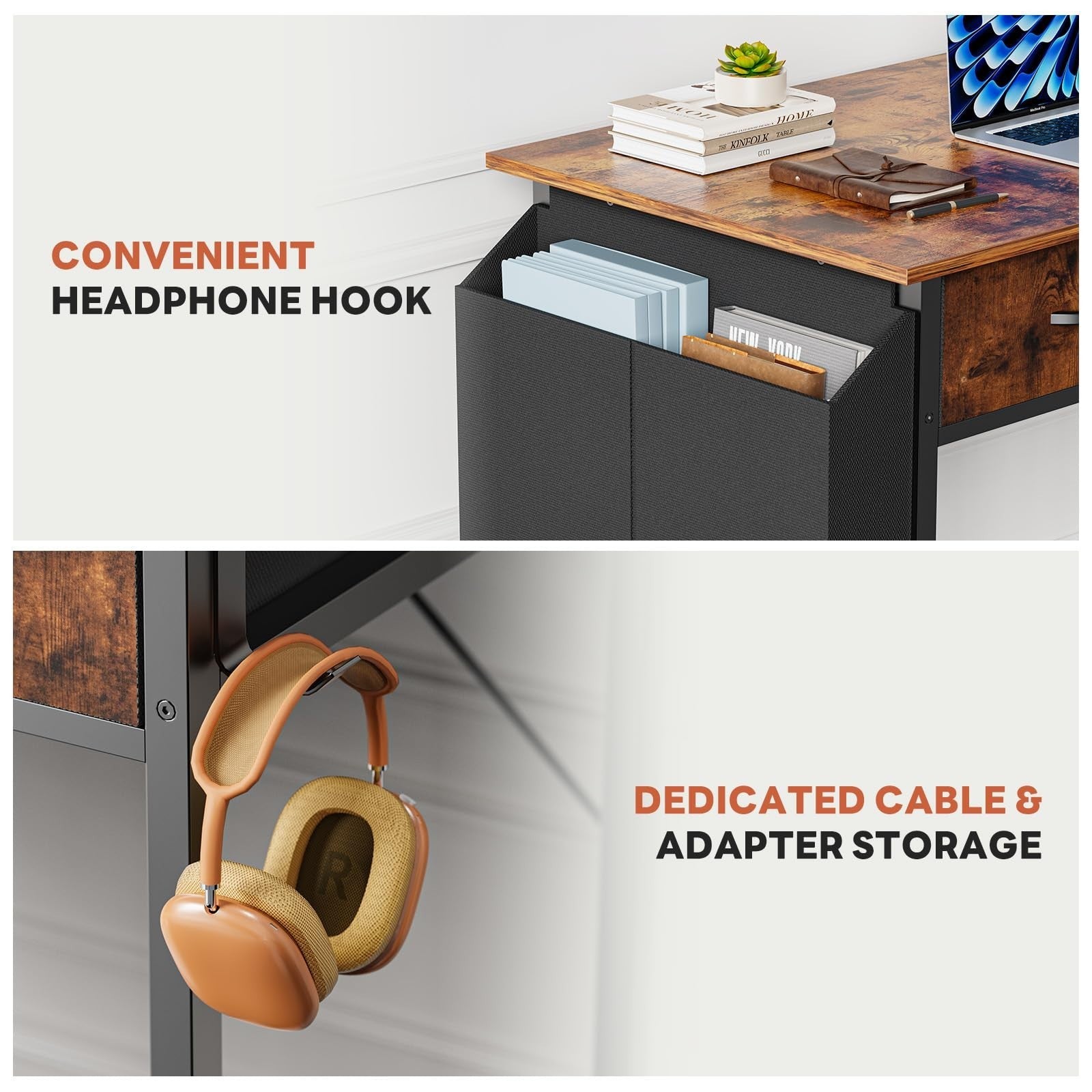 32" Home Office Desk with Drawers, Gaming Writing Table, Storage Bag & Headphone6