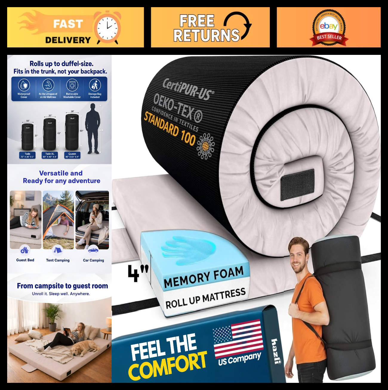AirCell Memory Foam Camping Mattress Pad   Portable CertiPUR US Sleeping Mat for0
