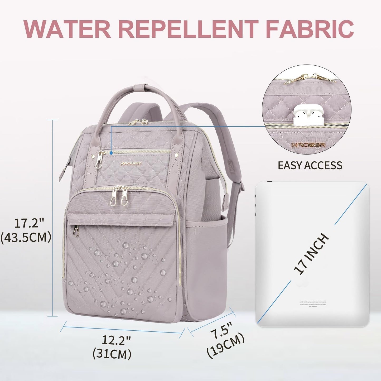 Stylish 17" Water-Repellent Laptop Backpack for College, Travel & Work - Dusty P2