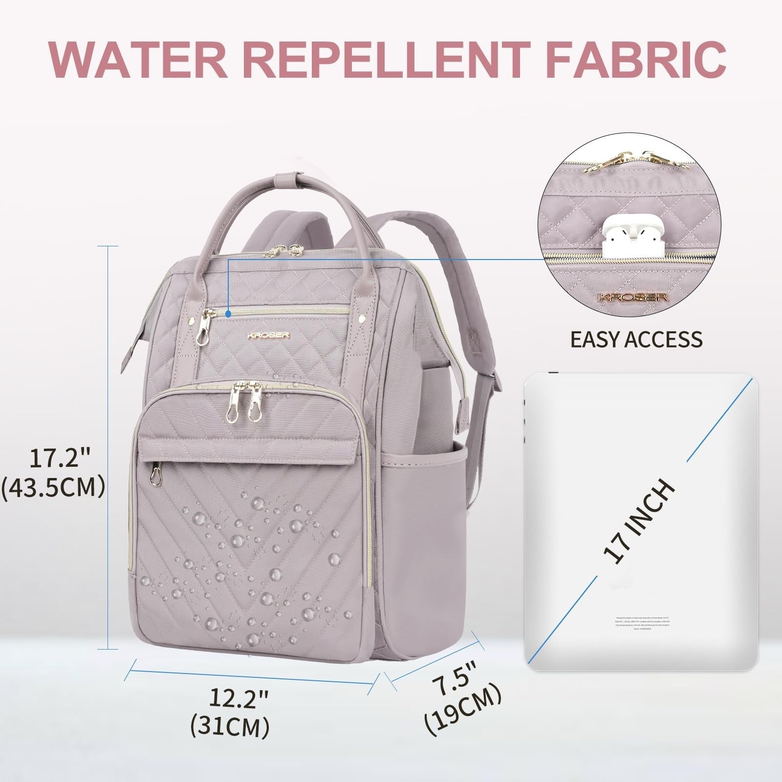 Stylish 17" Water-Repellent Laptop Backpack for College, Travel & Work - Dusty P2