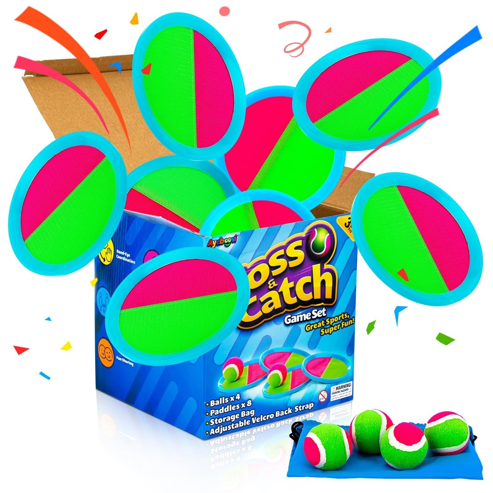 Sticky Toss and Catch Ball Game Set for Kids   8 Paddles & 4 Balls Fun Toy0