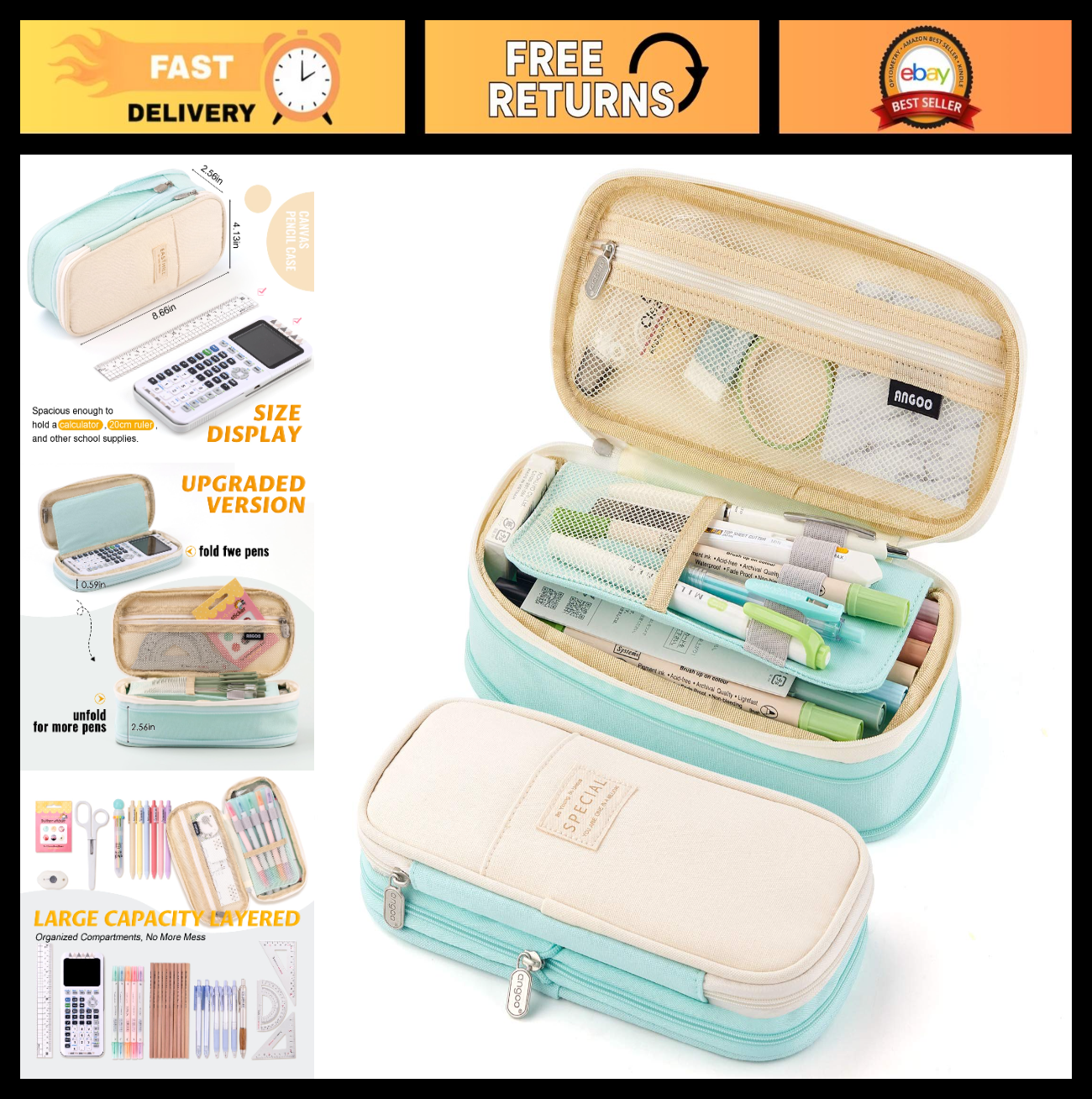 Large Capacity Pencil Case   Office & School Storage Pouch, Organizer Bag   Blue0