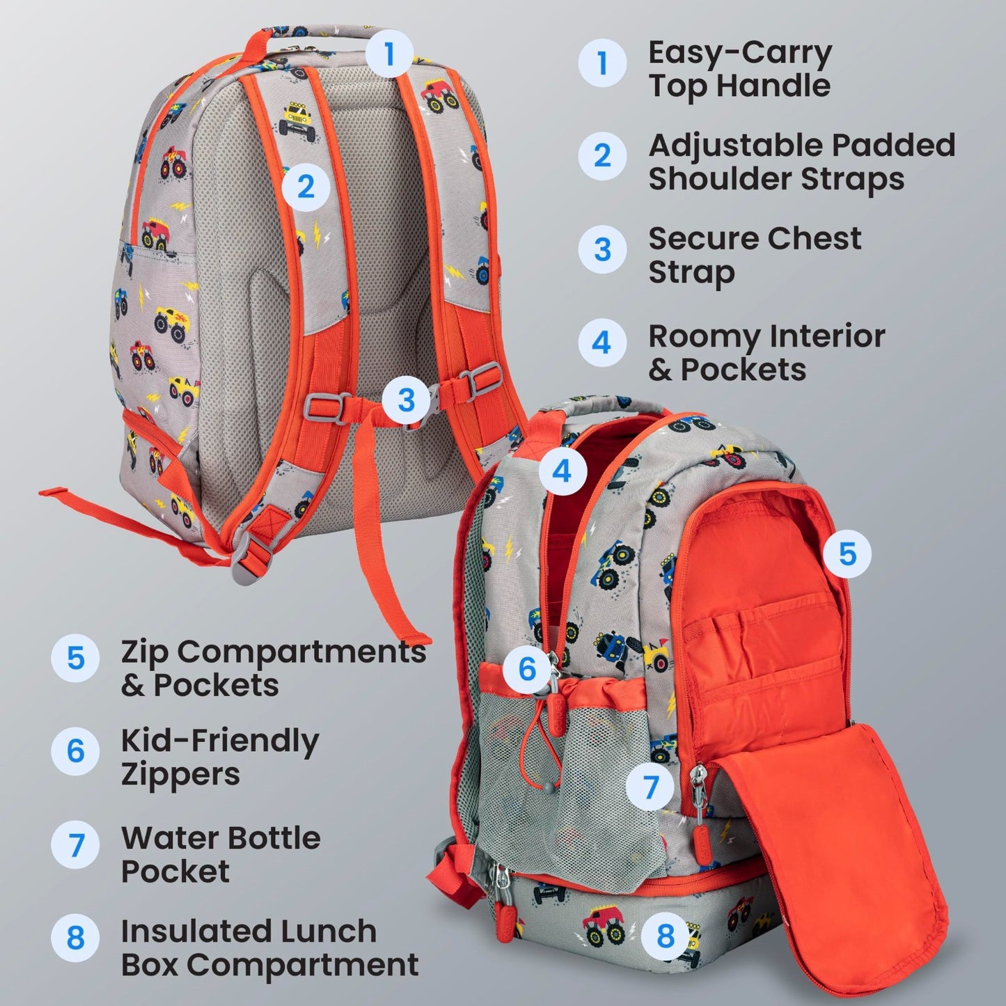 Kids 2 in 1 Backpack & Insulated Lunch Bag Set with Padded Straps   Durable & St5