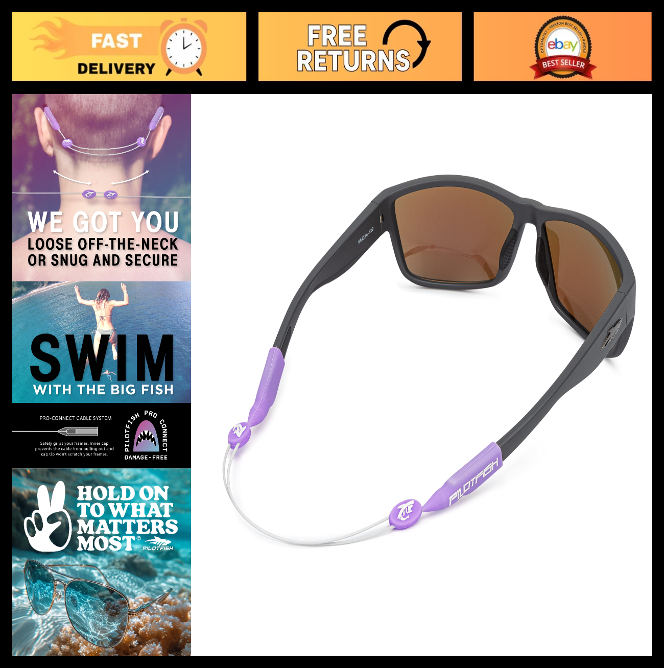 Adjustable Eyewear Retainer Cable Strap for Sunglasses & Glasses - 14" Purple Co0