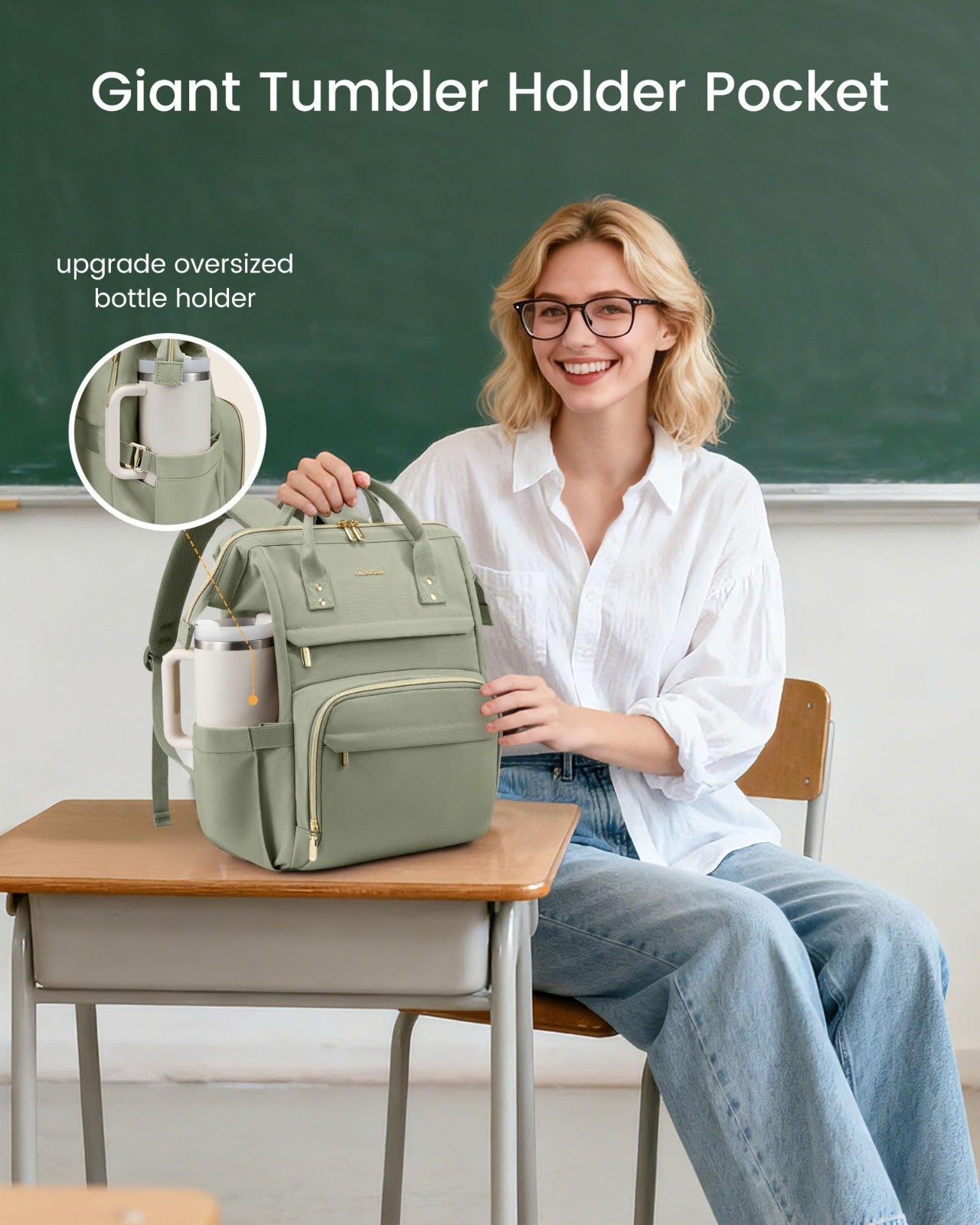 Stylish 15.6" Waterproof Laptop Backpack with Tumbler Holder, Travel Bag for Wor2