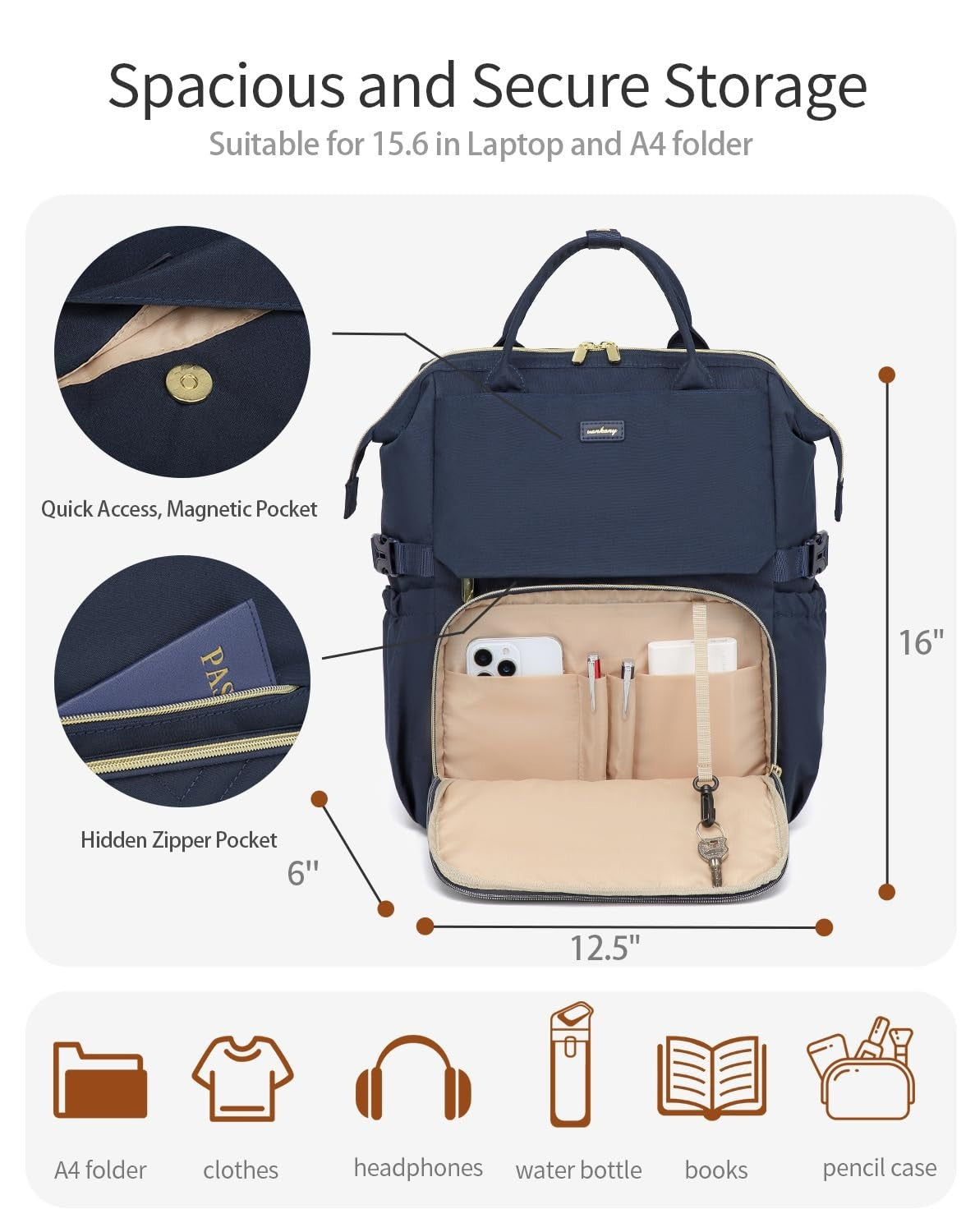 Stylish Laptop Backpack for Women   USB Charger, Cup Holder, Travel Bookbag, Nav2