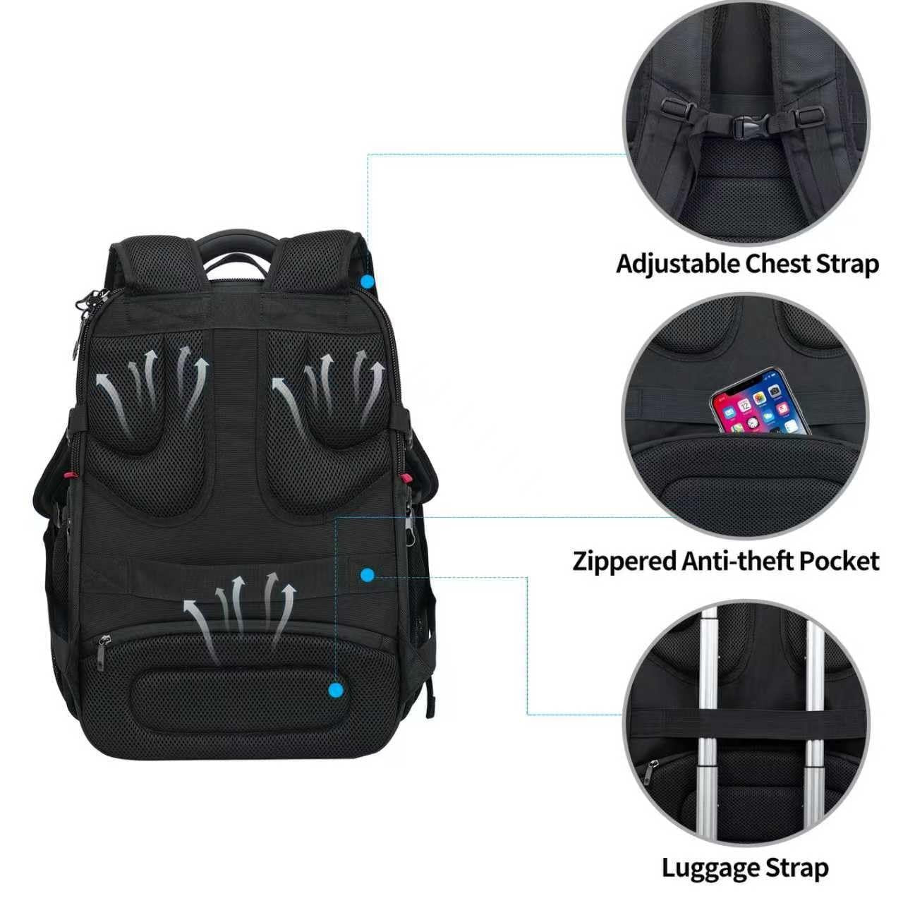 17.3 Inch Laptop Backpack, XL Computer Bag for Men, Stylish Black Grey Design4