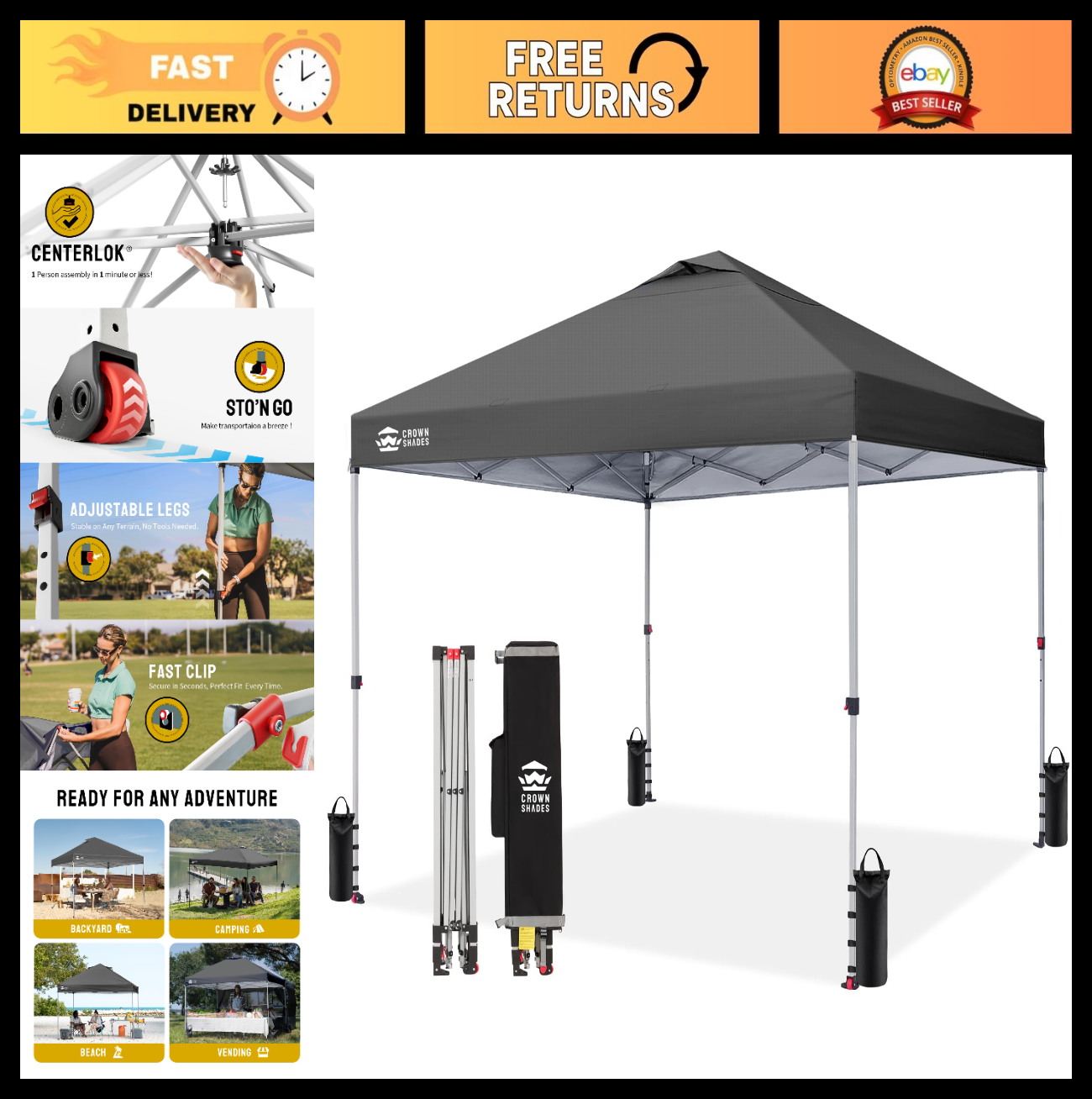 12x12 Pop Up Canopy Tent   Easy Setup, Gray Outdoor Sun Shade for Events, Campin0