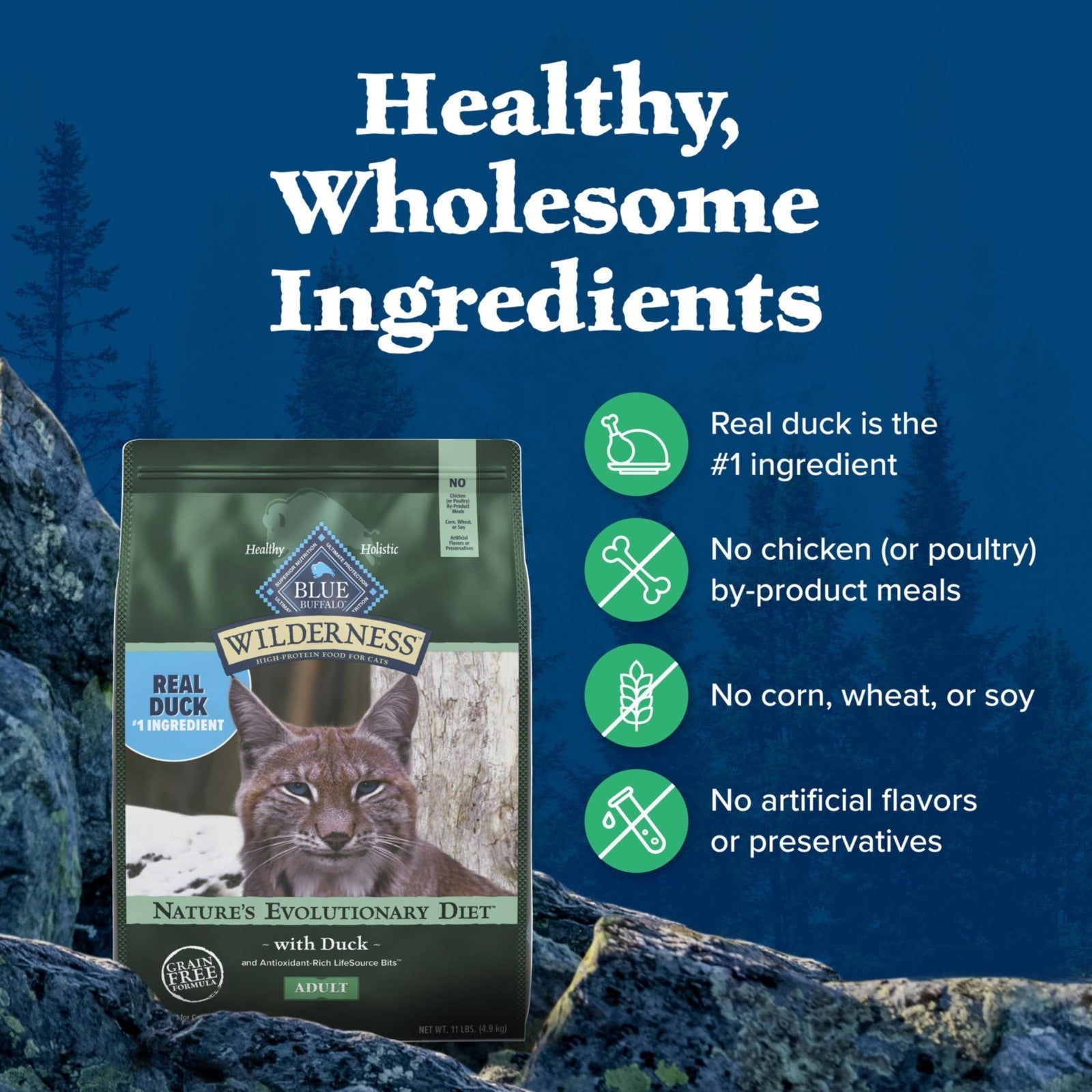 Grain Free Duck Dry Cat Food for Adults, High Protein, 5 lb Bag, Natural Nutriti5
