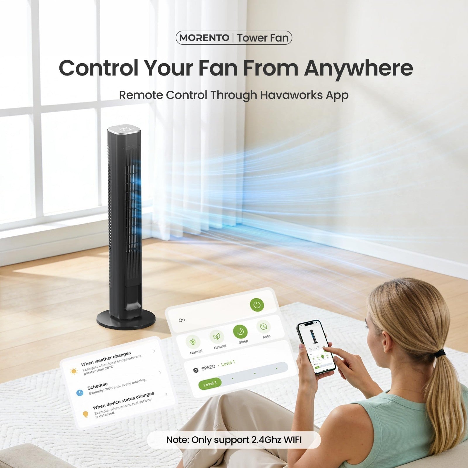 42.8" Smart Tower Fan   90° Oscillation, 12H Timer, 4 Modes, Quiet 28dB, Remote2