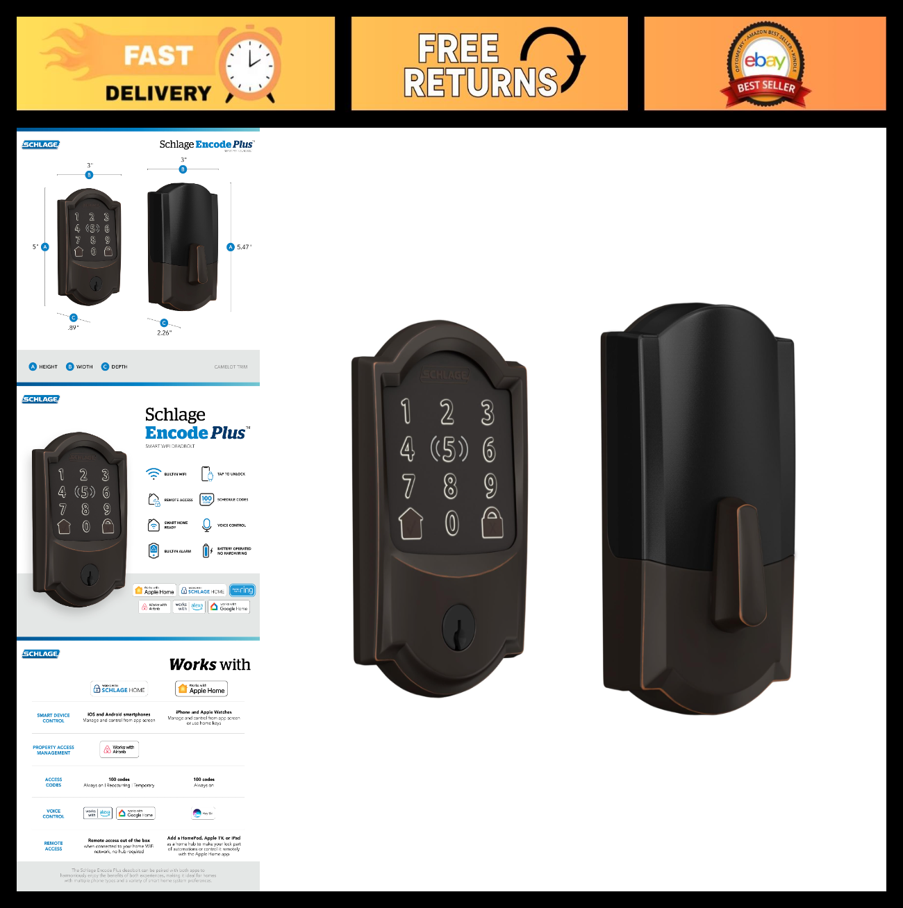 Smart WiFi Deadbolt Lock   Keyless Entry, Touchscreen, Apple Home, Alexa, Airbnb0