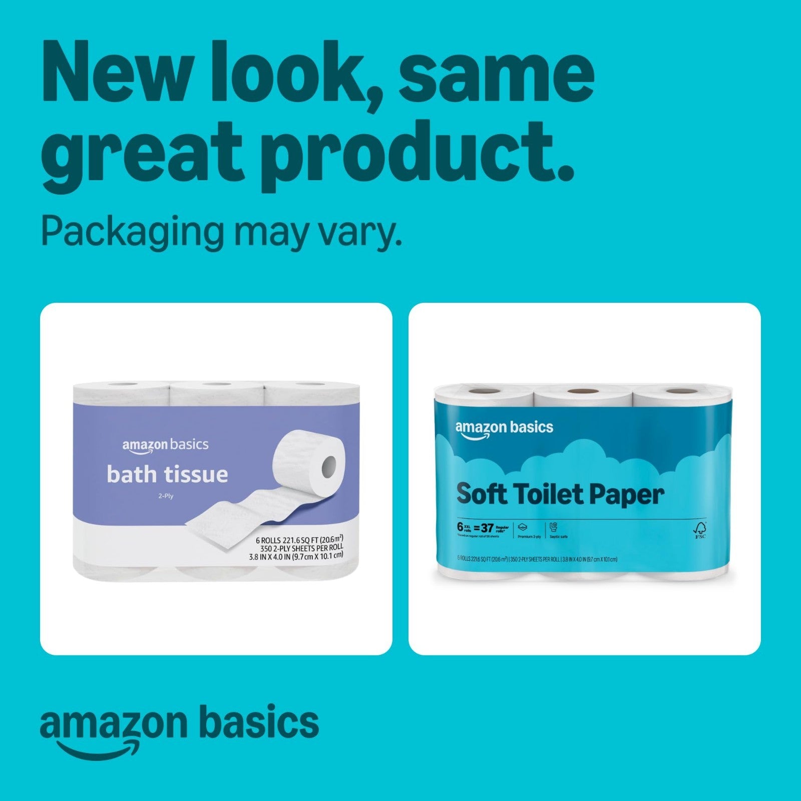 2 Ply Soft Toilet Paper, 6 Rolls, 350 Sheets Each, Septic Safe, Equivalent to 372