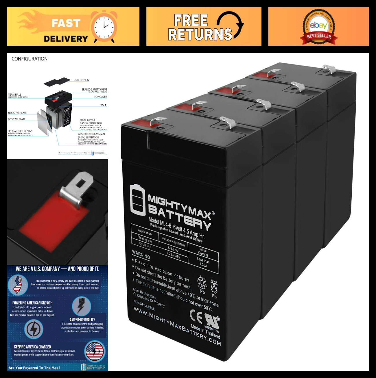 6V 4.5AH Rechargeable Battery for GS PORTALC PE6V4 PE6V4.5F1 - 4 Pack, Long Last0