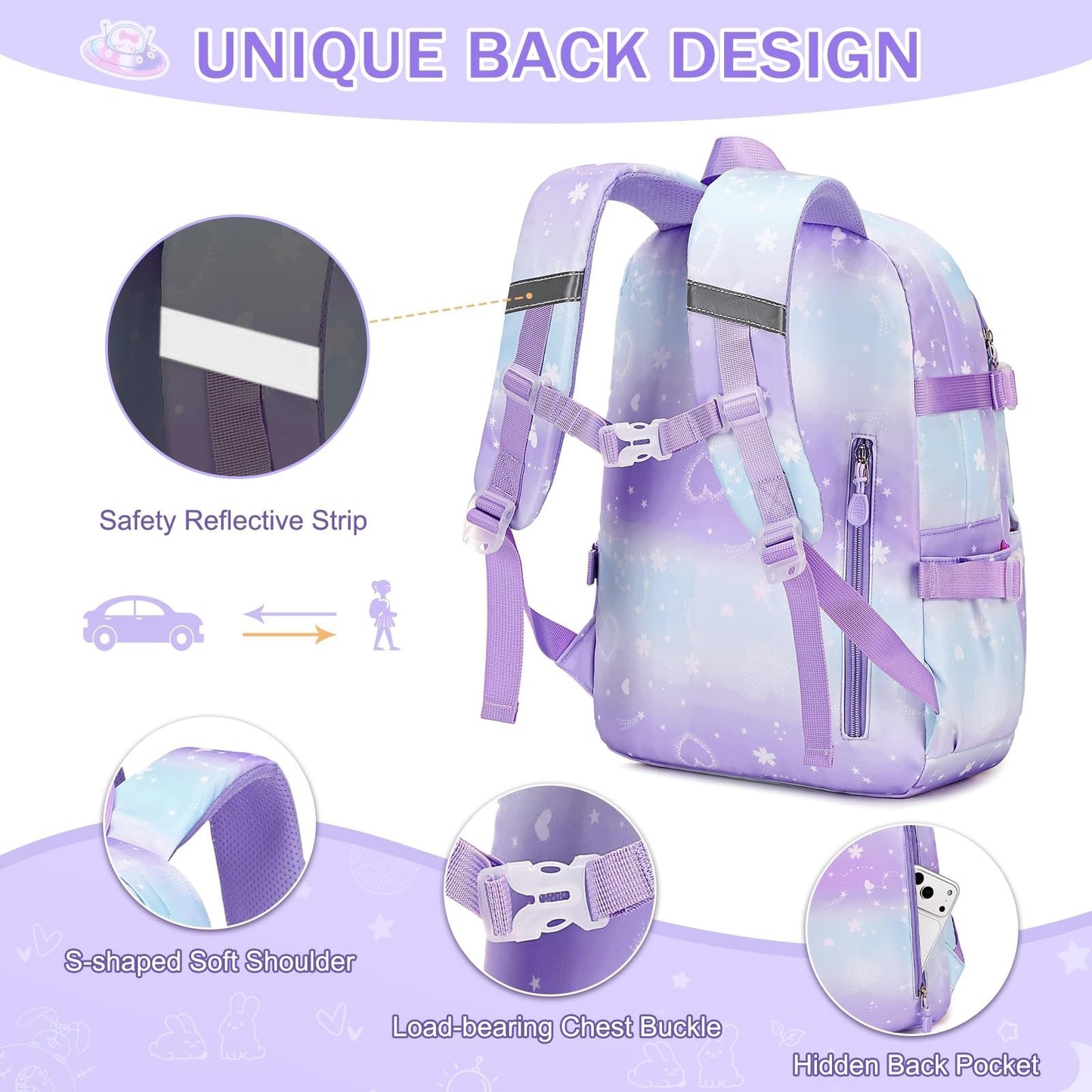 3PCS Kawaii Bunny Girls Backpack Set   School Bag with Lunch Box & Pencil Case,3