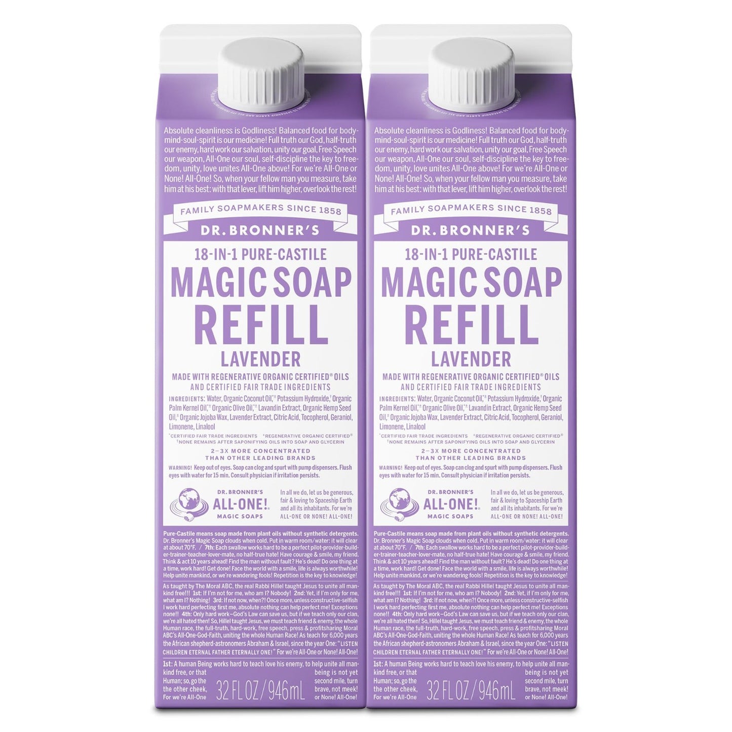 Pure Castile Liquid Soap Refill 32oz Lavender - Vegan, Organic, Multi-Use, 2-Pac1