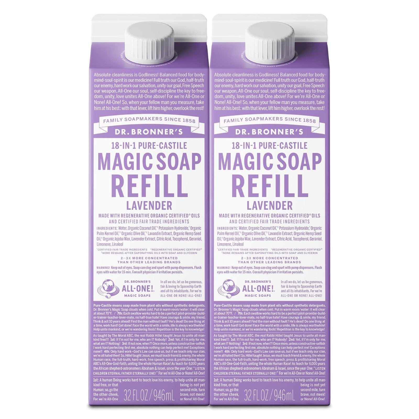 Pure Castile Liquid Soap Refill 32oz Lavender - Vegan, Organic, Multi-Use, 2-Pac1