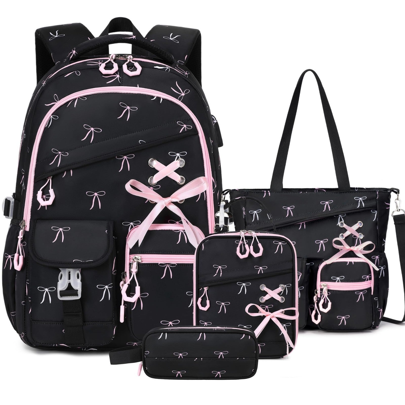 4PCS Girls Backpacks Set   Tote Bag, Lunch Bag & Pencil Pouch   Stylish & Functi0