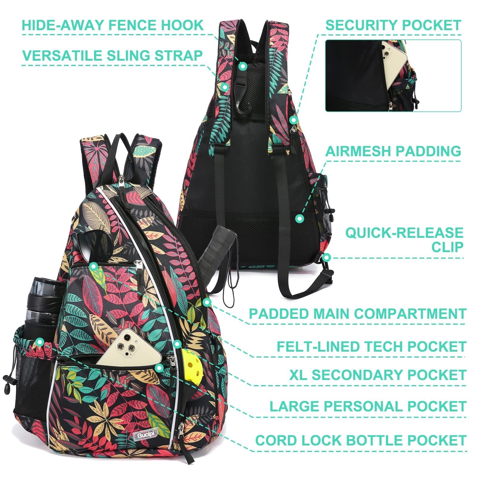 Adjustable Pickleball Backpack with Fence Hook, Large Capacity & Safety Pocket3