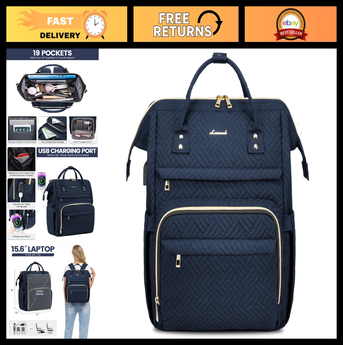 Stylish 15.6" Laptop Backpack for Women   Waterproof Travel Bag with USB Port, P0