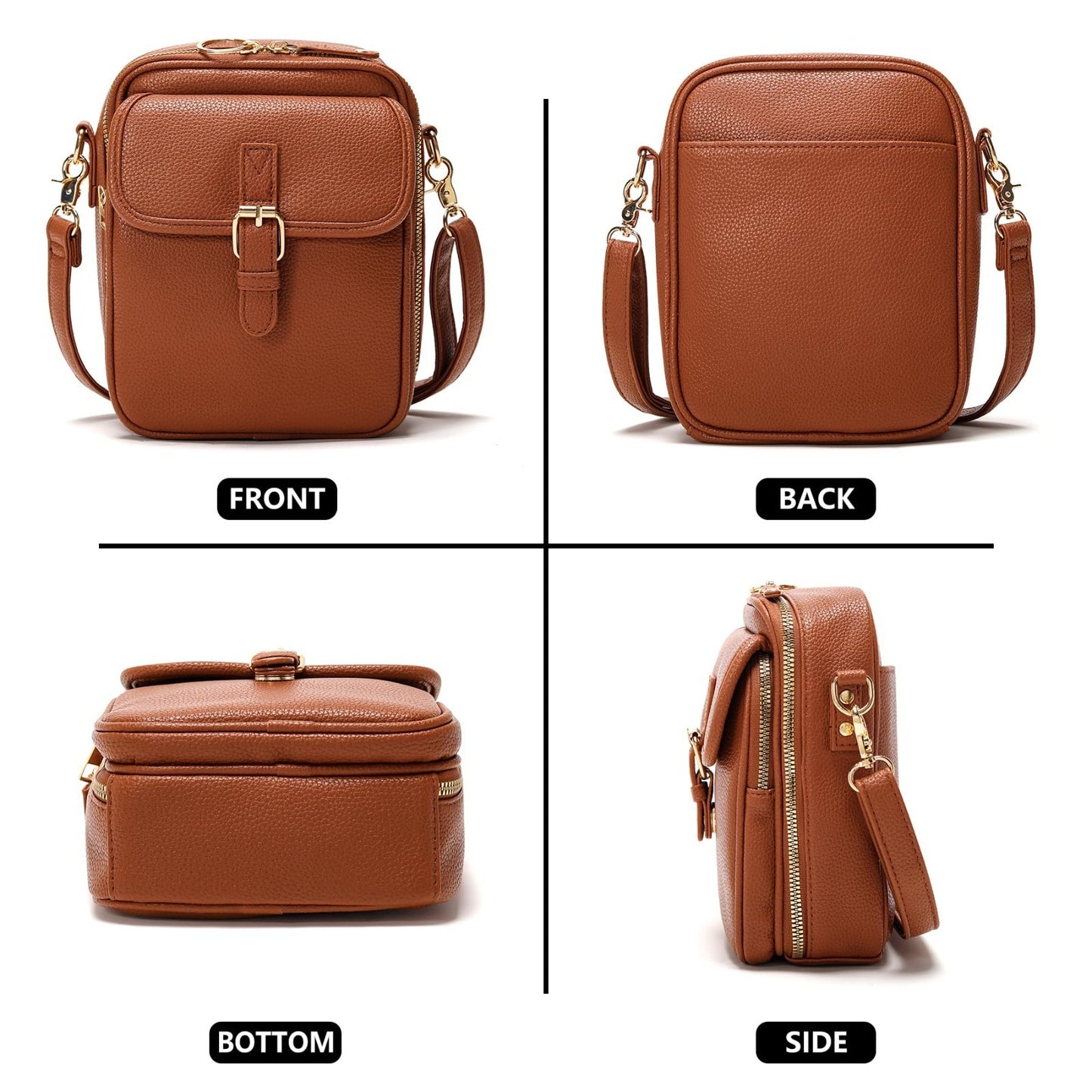 Vegan Leather Crossbody Bag for Women - Vintage Anti-Theft Messenger Purse with5