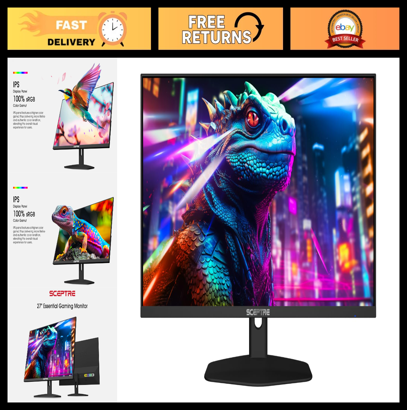 27" IPS Gaming Monitor 100Hz, DP HDMI USB C, Built in Speakers, Black 20260