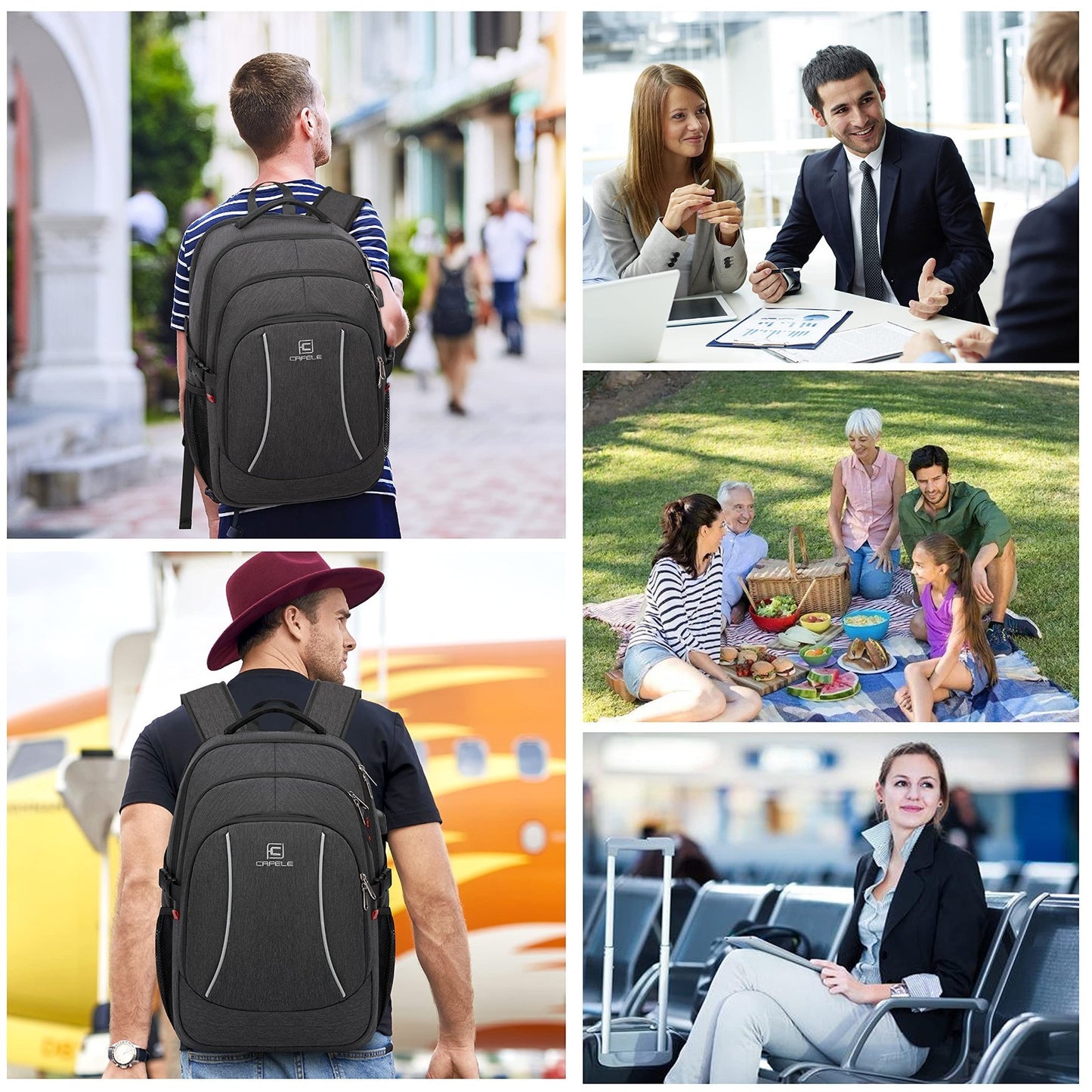 Durable 17.3" Travel Laptop Backpack, RFID Anti Theft, Water Resistant, Grey5