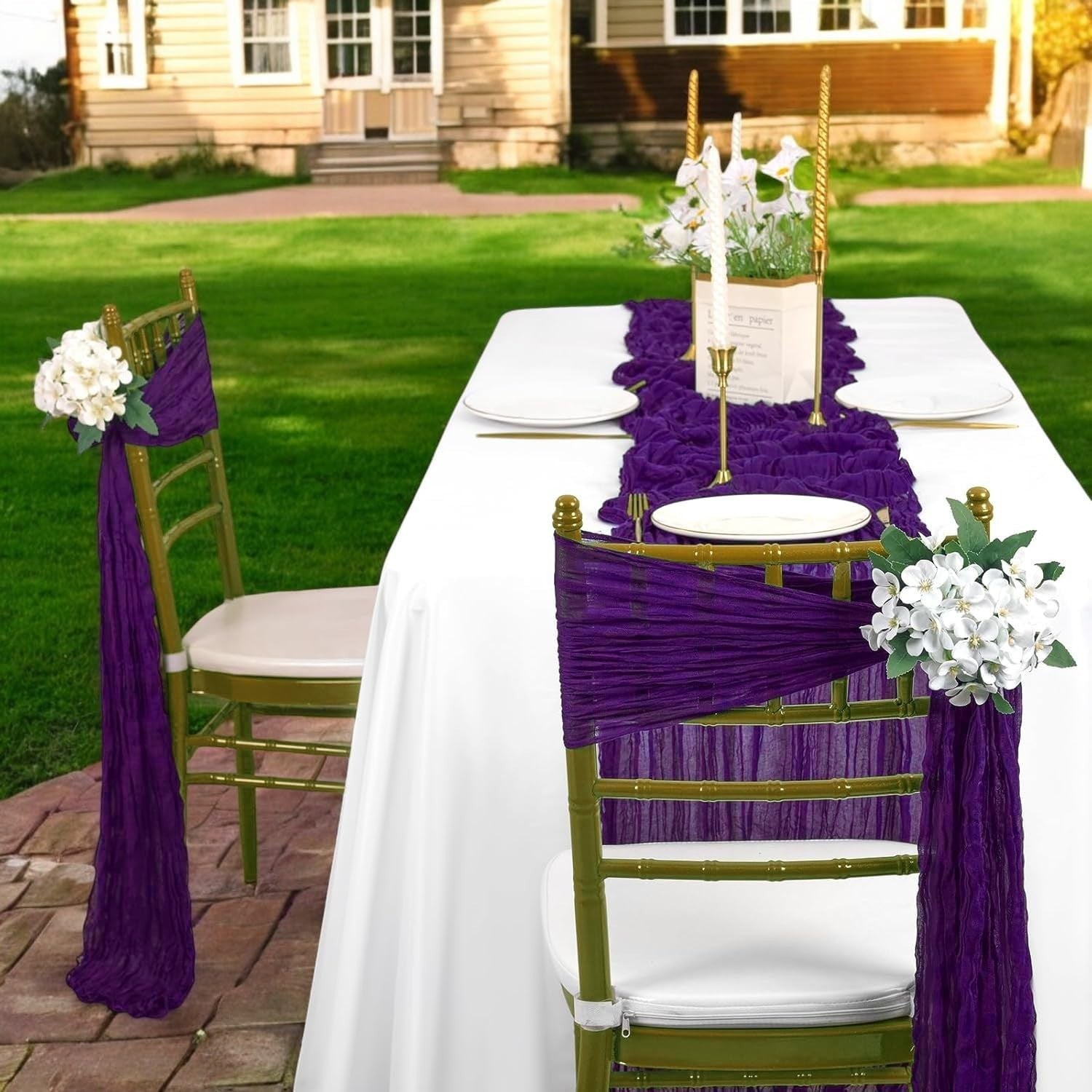 25 PCS Cheesecloth Chair Sashes 17"x70" Rustic Gauze Bows for Wedding Party Deco2