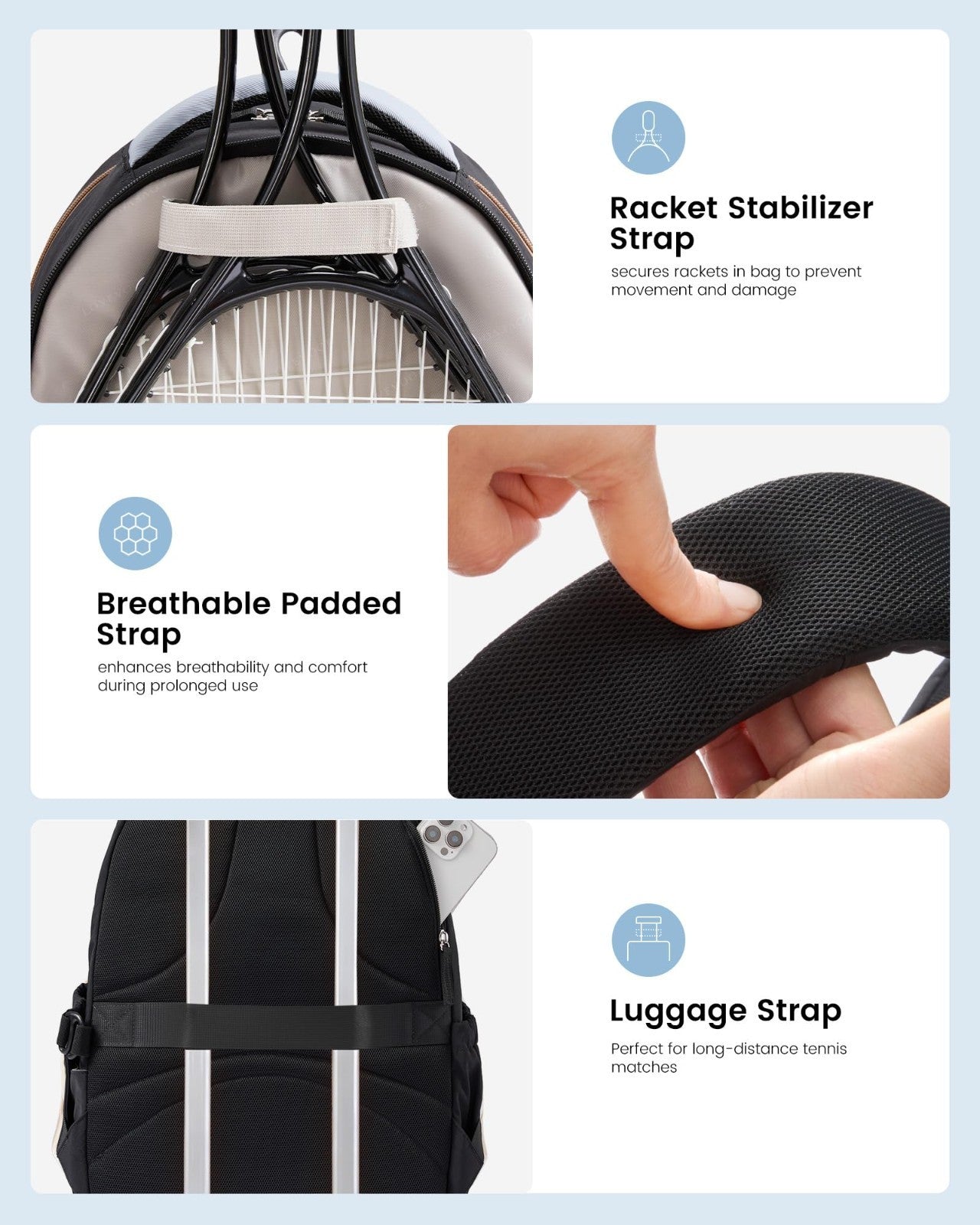Optimized eBay Title: "Large Tennis Backpack for Women - Holds 2 Rackets, Vent3